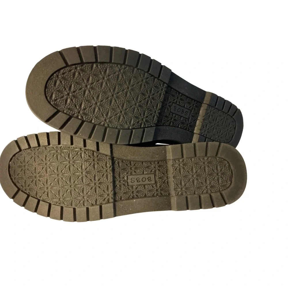 BOBS from Skechers 113352 Black Metallic Faux Fur Memory Foam Slip On Shoes 7